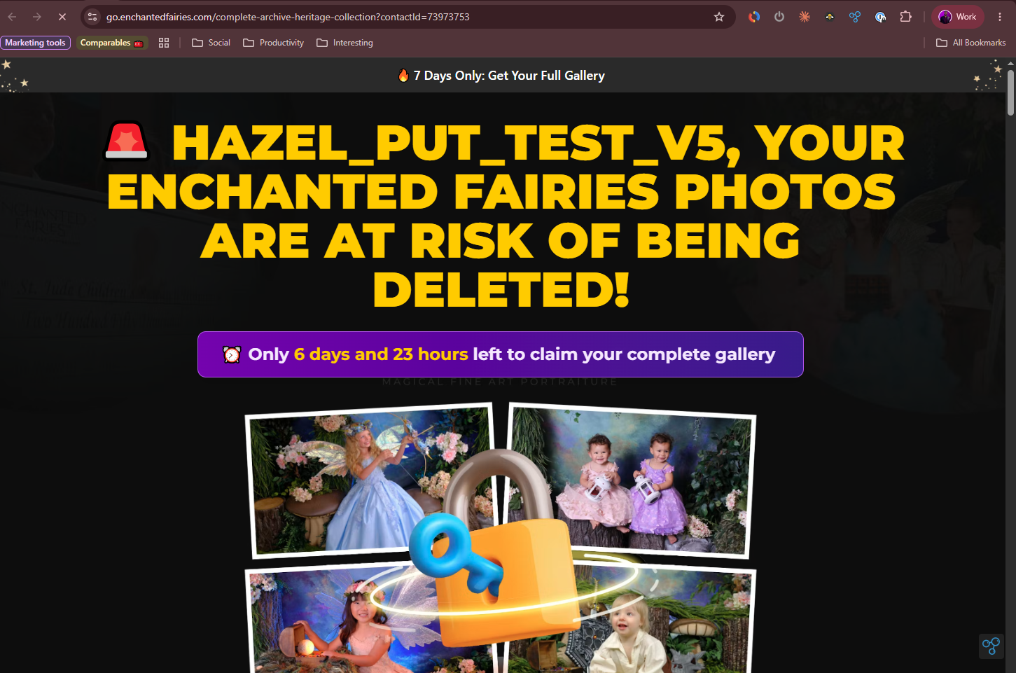 The earlier archive page: dark background, yellow all-caps deletion warning, padlock graphic