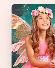 An Wishful Portraits portrait, a child in crystalline fairy wings and a flower crown